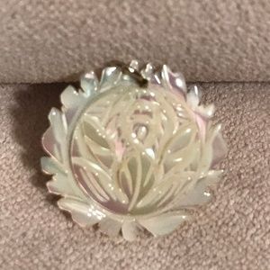 Mother of Pearl Carved Rose Floral Necklace Charm